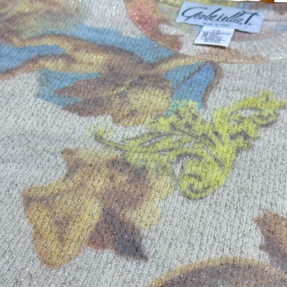 VTG Gabriella T Sweater Women's 1X Italy Cupid Angel Sparkle Beige Lambswool NWT - Picture 8 of 10